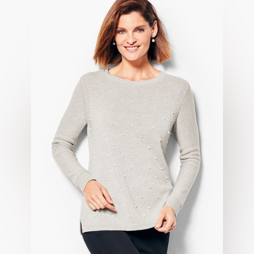 NWT Talbots Gray Pearl Embellished Sweater, Size XLp